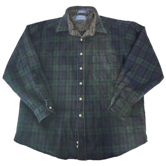 Pendleton Button Up Flannel Shirt Shacket Youth Sz XL 100% Wool USA Plaid Blue - Picture 1 of 8